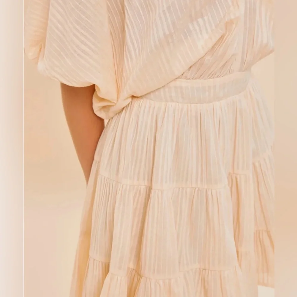 Mini Dress in Cream Flowy V-Neck with Tiered Skirt 100% Cotton with Poly Lining - Picture 6 of 9